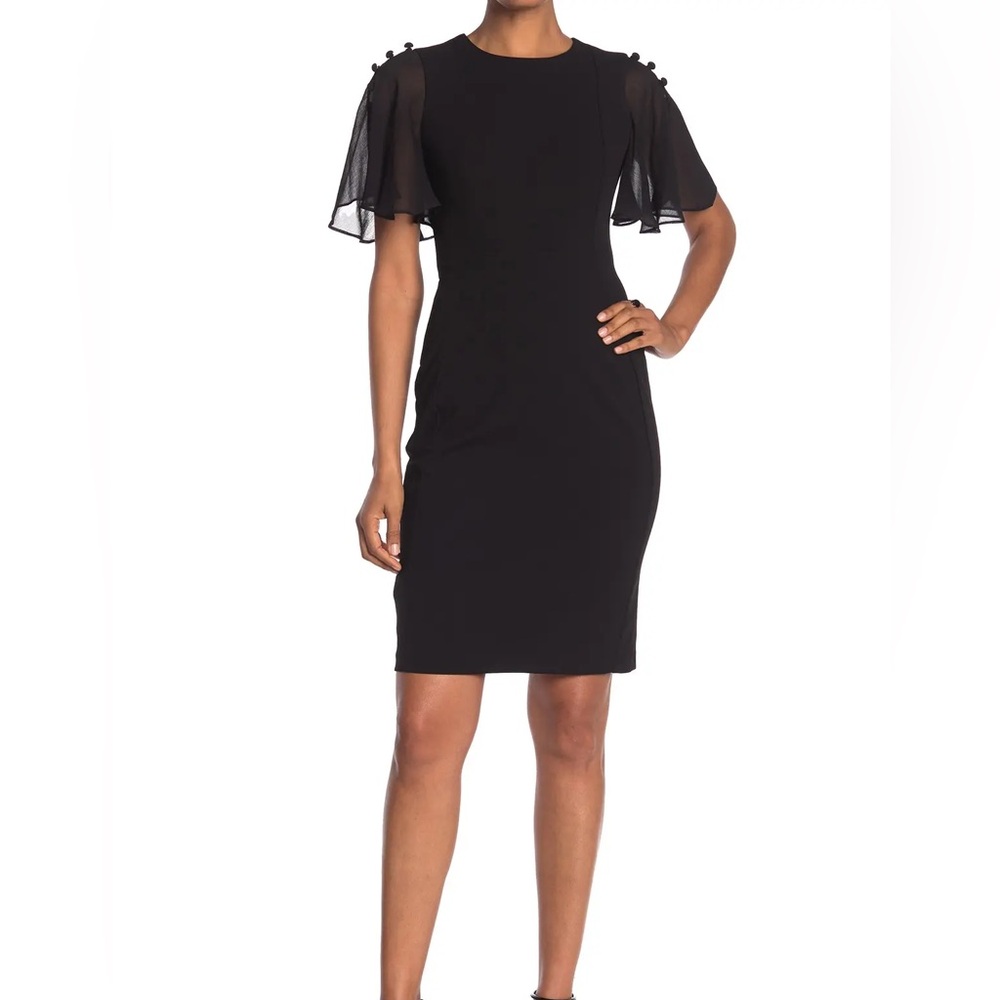 Calvin Klein Women’s Button Chiffon Sleeves Black Dress